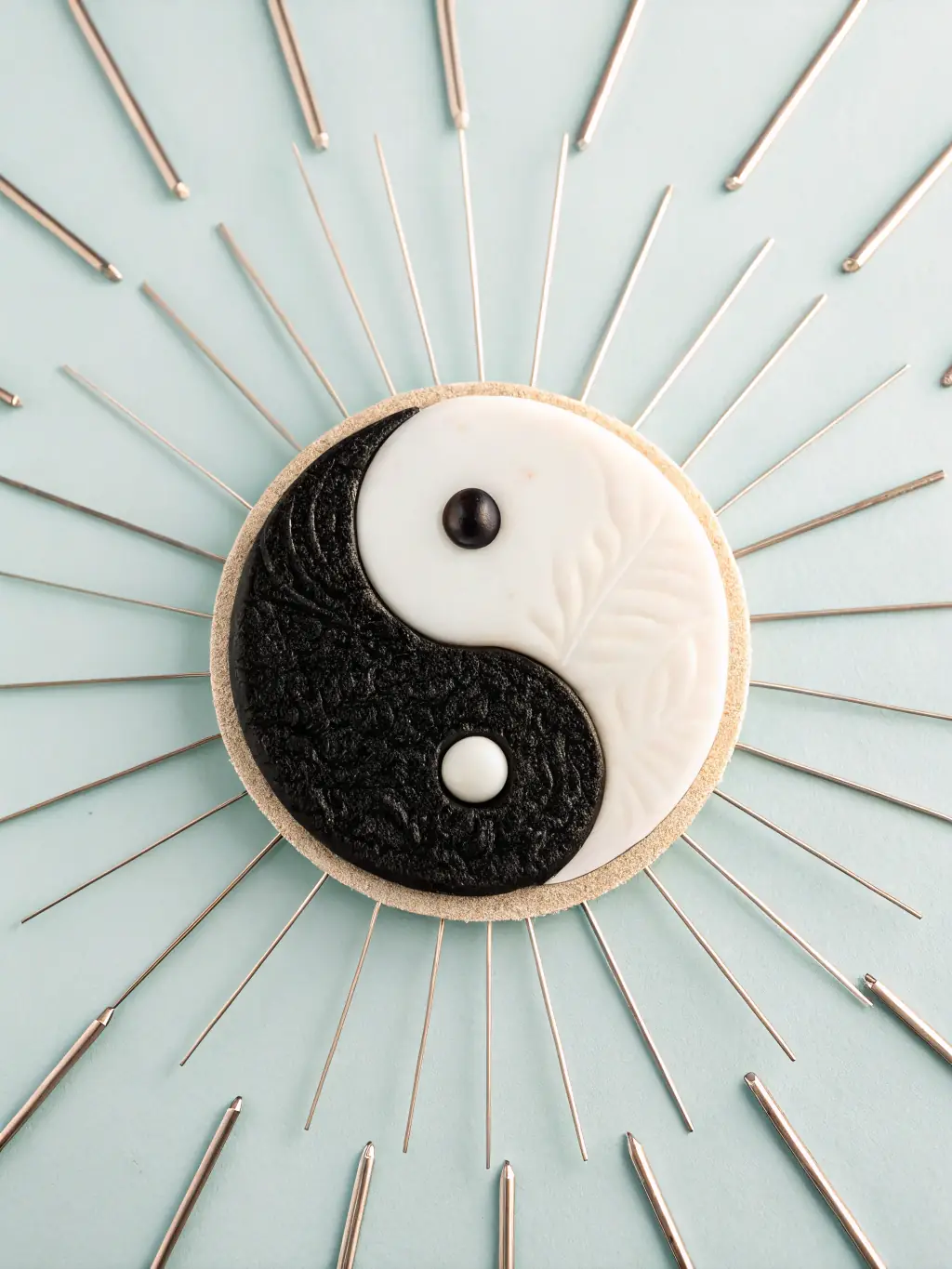 A balanced yin yang symbol with acupuncture needles subtly incorporated, representing the holistic approach to wellness at Appleton Acupuncture & Wellness.